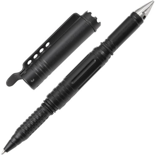 Uzi Black Crown Bezel TP20 Tactical Pen | 6" Overall, Glass Breaker, Black Titanium Coated, UZITP20BK